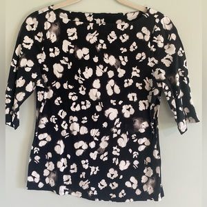 Ted Baker 3/4 Sleeve Black and White Modern Floral Cotton Shirt